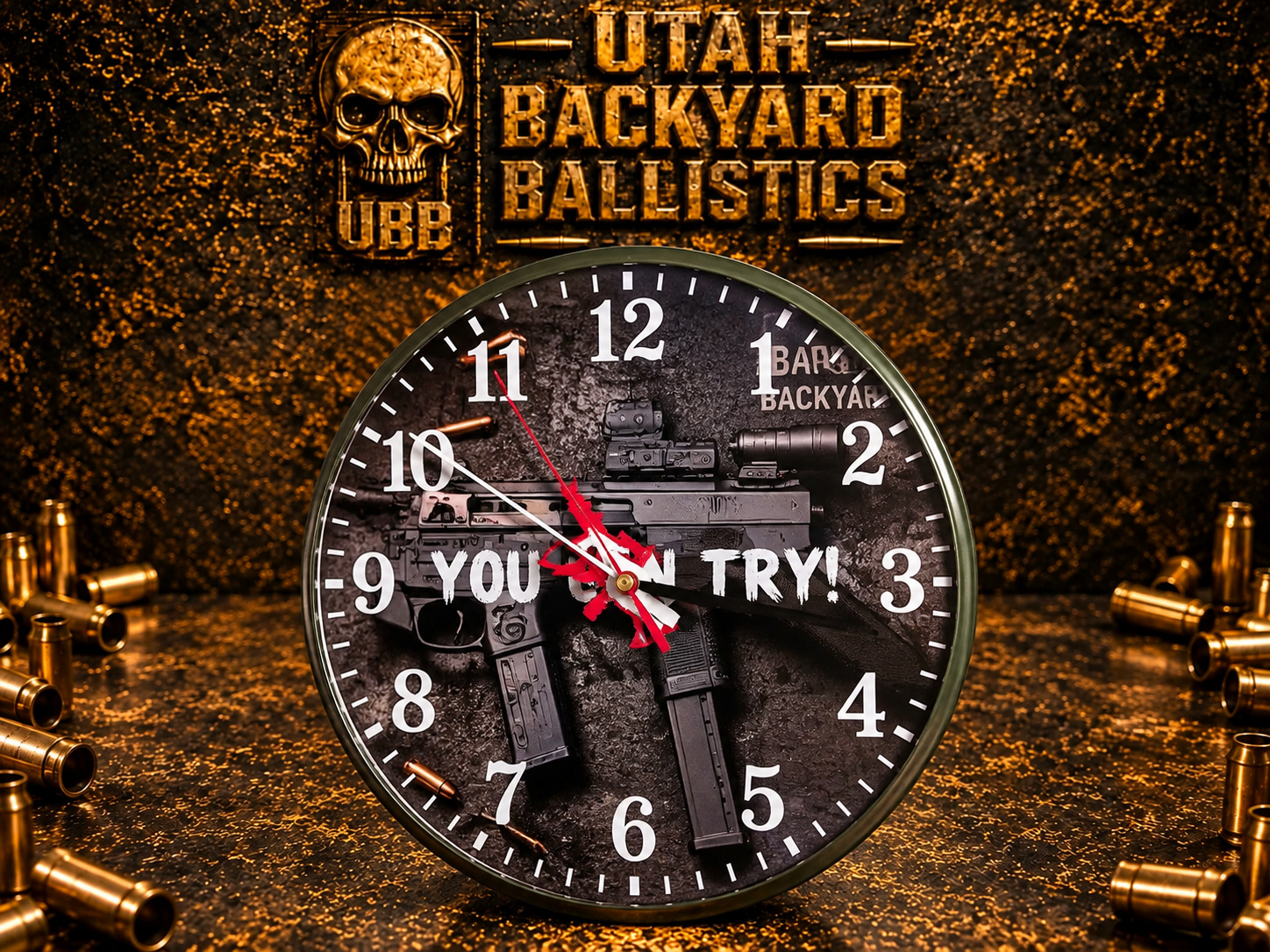 UBB Personalized 10" Wall Clock – Custom Image & 3D Printed Rifle Hands